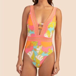 NWT Trina Turk Playa De Flor Plunge Maillot One Piece Bathing Suit